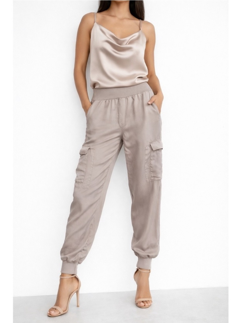 Cinq à Sept Tous Les Jour Giles Cupro Joggers Cargo Pant Grey Skies Size Medium